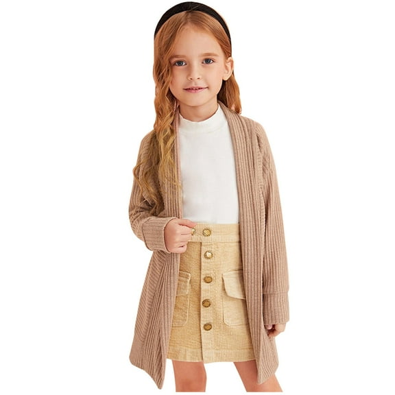 Coerni Toddler Girls' Long Sleeve Open Front Knit Cardigan Sweater Kids Solid Cotton Long Knitted Sweater Outerwear