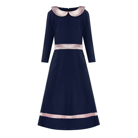 Coerni Toddler Girls Muslim Arab Dresses Long Sleeve Kids 𝐈slamic Long Dress A Line Birthday Wedding Loose Casual Lapel