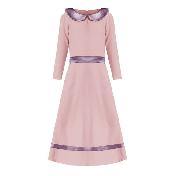 Coerni Toddler Girls Muslim Arab Dresses Long Sleeve Kids 𝐈slamic Long Dress A Line Birthday Wedding Loose Casual Lapel