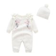 thumbnail image 1 of Coerni Toddler Girls Ruffle Floral Rompers Set New Born Baby Knit Suit Jumpsuit Clorhes with Hat Little Sister Button Pajamas, 1 of 3