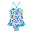 thumbnail image 1 of Coerni Toddler Girls Ruffle Swimsuit Cute Print One Piece Beach Quick Dry Bathing Suits Kids Pool Swimming Cover Up Tops, 1 of 8