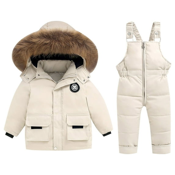 Coerni Toddler Girls Snowsuit 2 Piece Ski Suit Insulated Down Coat Hooded Puffer Jacket and Snow Pants Snow Clothes for Kids