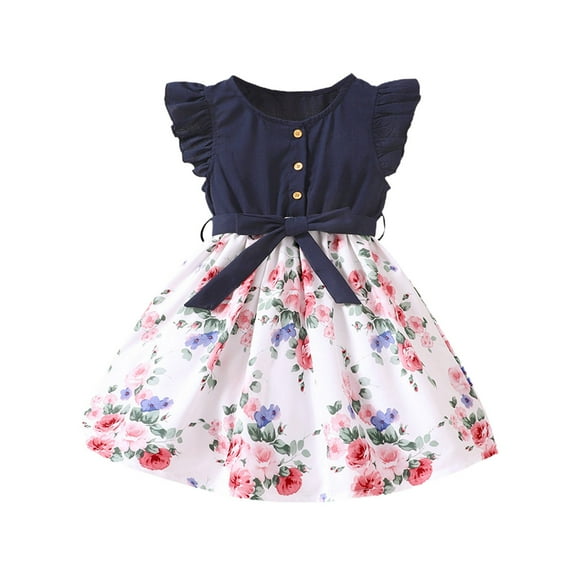 Coerni Toddler Girls Summer Dress Ruffle Floral Dresses Sleeveless Infant Princess Clothes One-Piece Skirt 2 to 7 Years