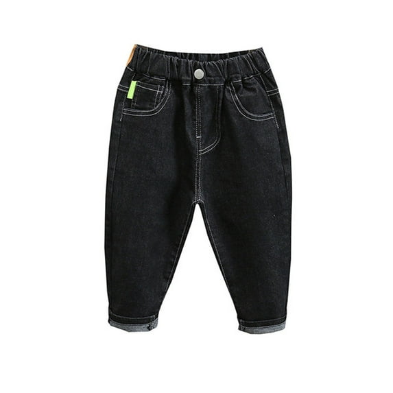 Coerni Toddler Jeans Elastic Waist Straight Trendy Denim Pants Baby Boys Girls Skinny Cropped Trousers Summer Casual Comfy