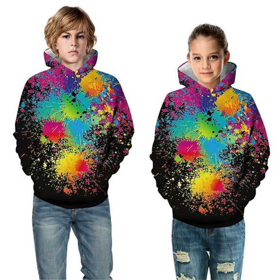 Coerni Toddler Kids 3D Print Cartoon Pullover Hoodies Warm Thick Hooded Sweatshirt with Packet for Boys Girls 2 To 12 Y
