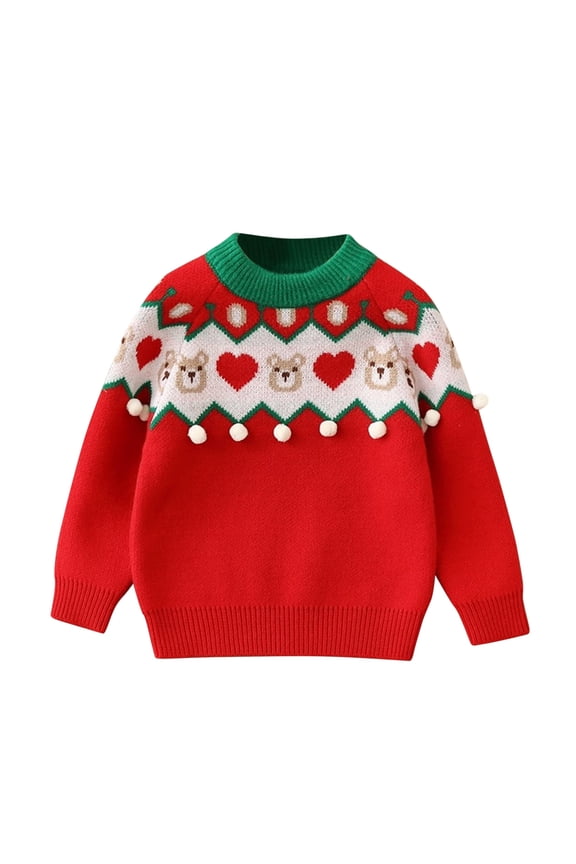 Coerni Toddler Kids Baby Girl Boy Cute Long Sleeve Christmas Bear Knitted Crewneck Sweater Musically Sweatshirt for Girls