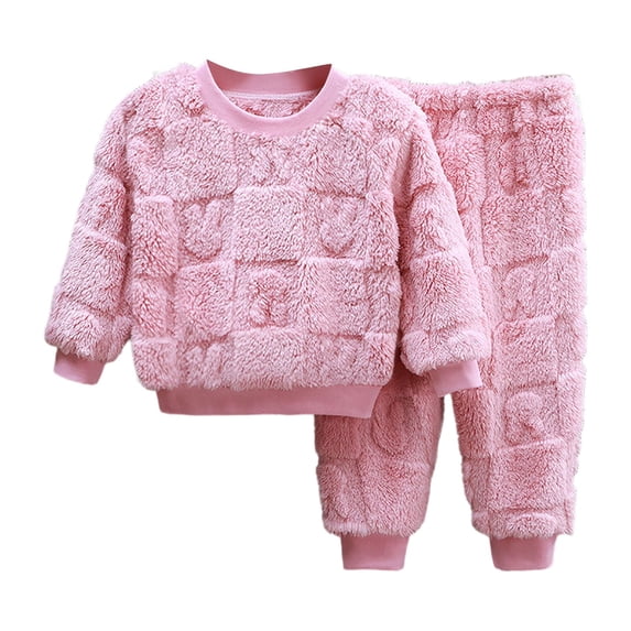 Coerni Toddler Kids Boys Girls Winter Pants Set Long Sleeve Fleece Sweatshirt Tops Solid Pants 2PCS Outfits Clothes