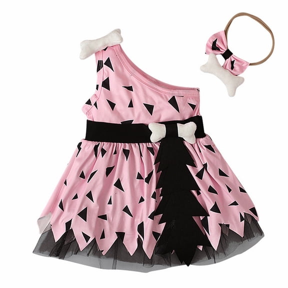 Coerni Toddler Kids Caveman Girls Halloween Dog Bones Historical Cavegirl Mesh Tulle Dress Princess Outfits Swaddling Set