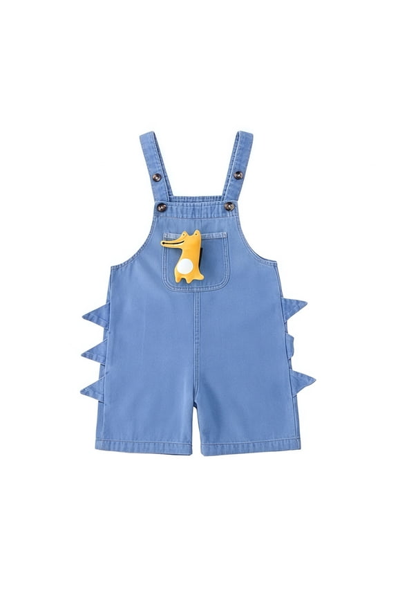 Coerni Toddler Kids Denim Overalls Shorts Adjustable Button Strap Dinosaur Bib Romper Summer Fashion Cute Jumpsuit for Unisex