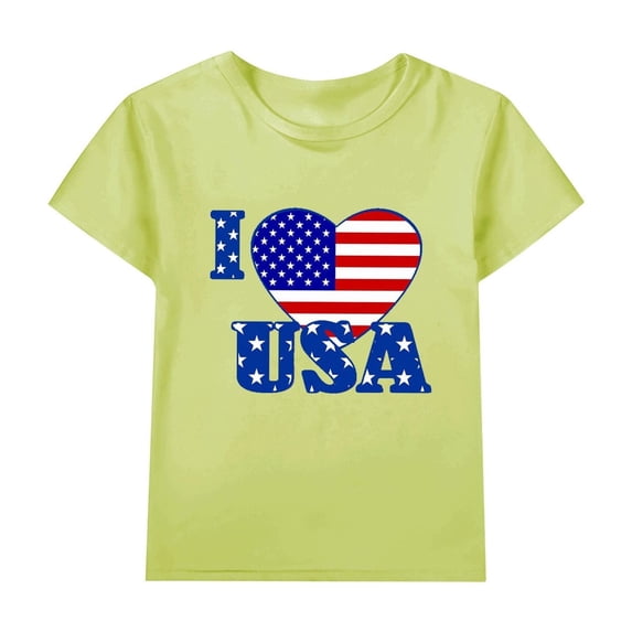 Coerni Toddler Kids Girl 4th of July Patriotic T Shirt Solid American Flag Short Sleeve Tee Summer Round Neck Tops