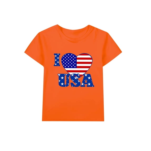 Coerni Toddler Kids Girl 4th of July Patriotic T Shirt Solid American Flag Short Sleeve Tee Summer Round Neck Tops