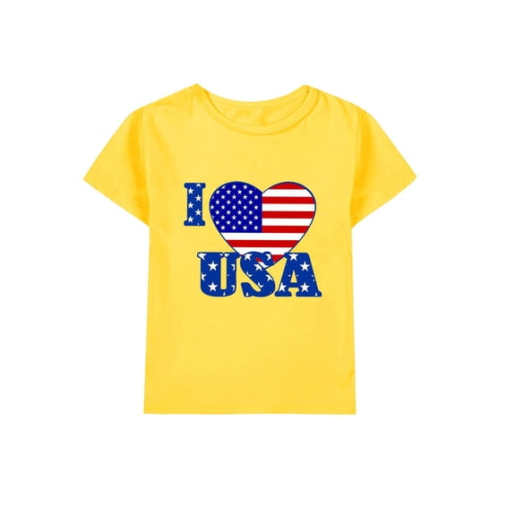 Coerni Toddler Kids Girl 4th of July Patriotic T Shirt Solid American Flag Short Sleeve Tee Summer Round Neck Tops