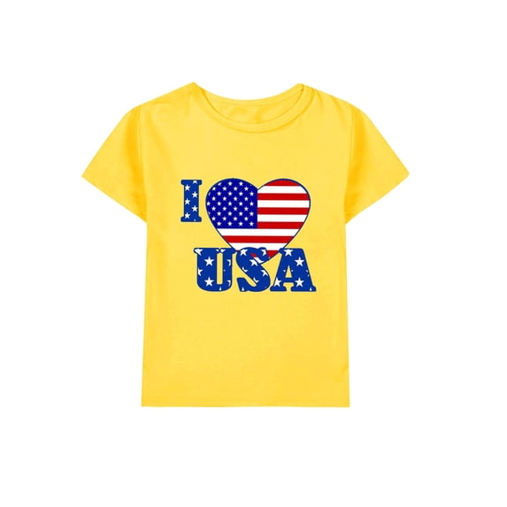 Coerni Toddler Kids Girl 4th of July Patriotic T Shirt Solid American Flag Short Sleeve Tee Summer Round Neck Tops
