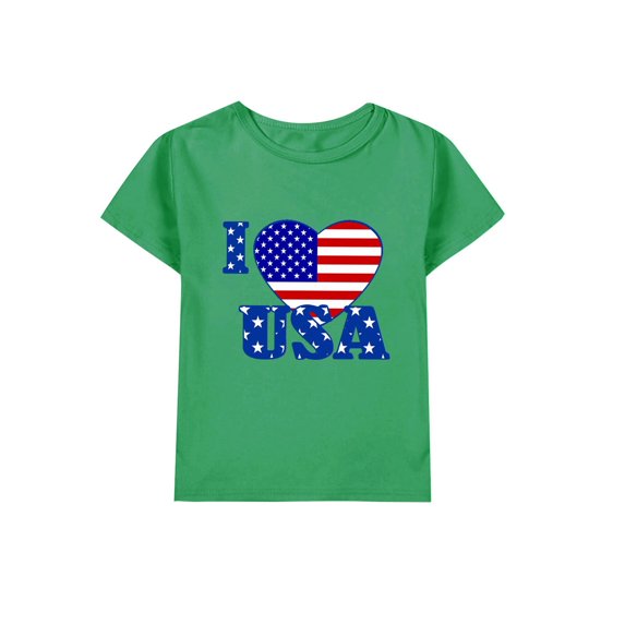 Coerni Toddler Kids Girl 4th of July Patriotic T Shirt Solid American Flag Short Sleeve Tee Summer Round Neck Tops