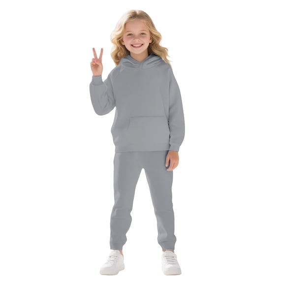 Coerni Toddler Kids Girls 2 Piece Lightweight Long Sleeve Pullover Hoodie Sweatshirt Solid Breathable Athletic Outfits with Pockets