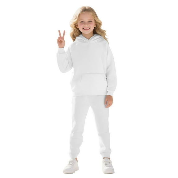 Coerni Toddler Kids Girls 2 Piece Lightweight Long Sleeve Pullover Hoodie Sweatshirt Solid Breathable Athletic Outfits with Pockets