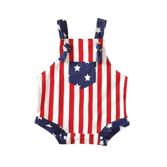 Coerni Toddler Kids Girls Boys 4th Of July Strap Sleeveless Romper Independence Day Wardrobe Essentials Trendy Outfits