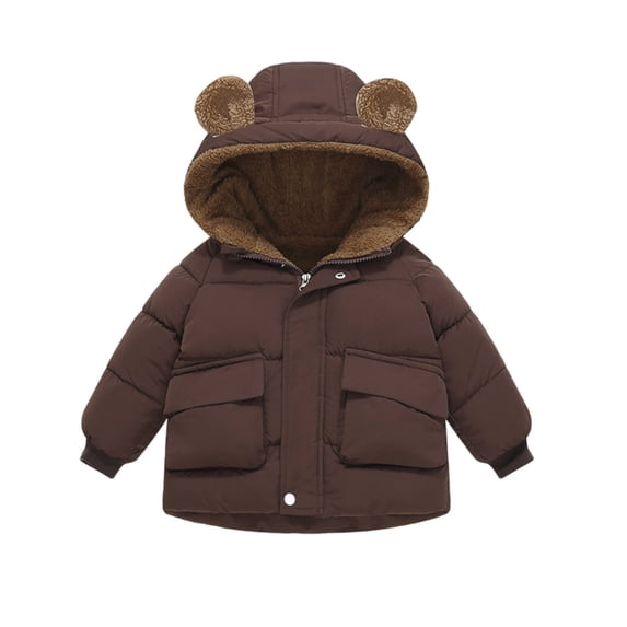 Coerni Toddler Kids Girls Puffer Jacket Bear Ears Hooded Padded Down Coat Warm Windproof Quilted Outerwear Polar Fleece Snowsuit