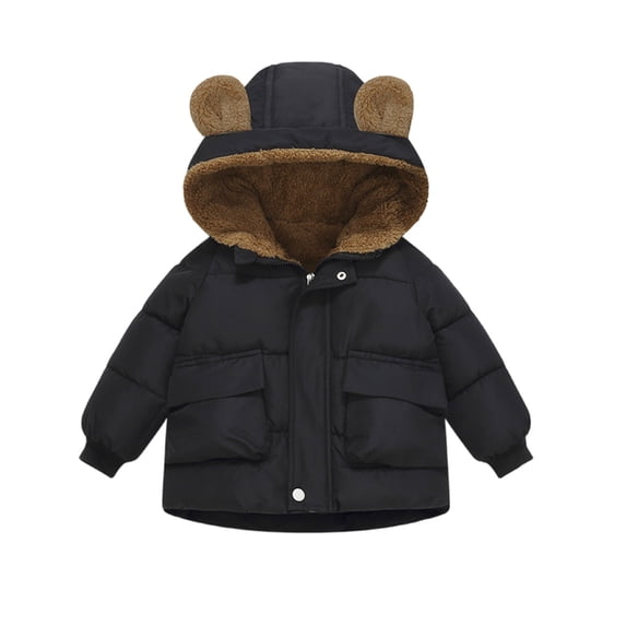 Coerni Toddler Kids Girls Puffer Jacket Bear Ears Hooded Padded Down Coat Warm Windproof Quilted Outerwear Polar Fleece Snowsuit