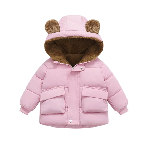 Coerni Toddler Kids Girls Puffer Jacket Bear Ears Hooded Padded Down Coat Warm Windproof Quilted Outerwear Polar Fleece Snowsuit