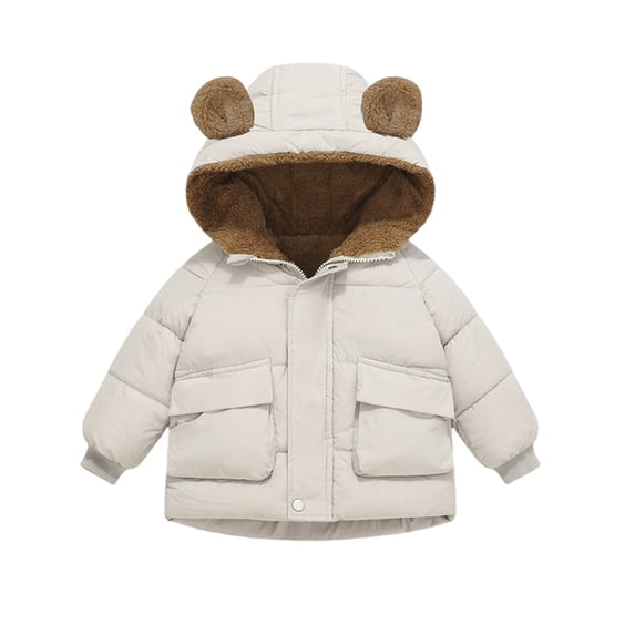 Coerni Toddler Kids Girls Puffer Jacket Bear Ears Hooded Padded Down Coat Warm Windproof Quilted Outerwear Polar Fleece Snowsuit