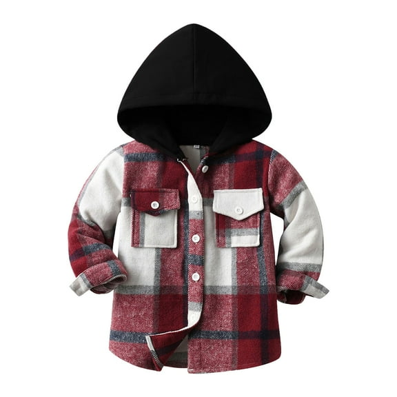 Coerni Teen Boys Flannel Plaid Shirt Button Down Hooded Toddler Jacket Buffalo Shirt Fall Winter Tartan Shacket Plaid Clothes