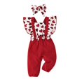 thumbnail image 1 of Coerni Toddler New Born Baby Girls Sleeveless Ruffled Cute Bowknot Romper Jumpsuit With Headbands Baby Valentines Outfit Girl, 1 of 7