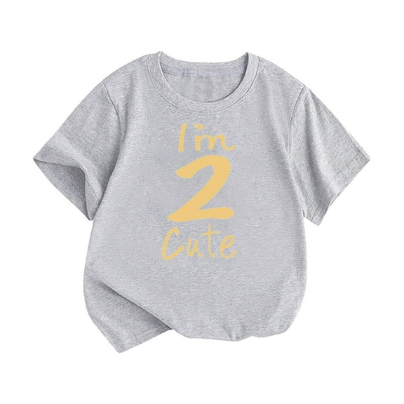 Coerni Toddler Shirt Big Kids I‘M 2 CUTE Cartoon Print Boys And Girls Tops Summer Short Sleeved Cotton Round Neck T Shirts