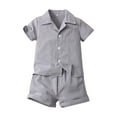 thumbnail image 1 of Coerni Toddler Shirt Outfits Boys Solid Lapel Short Sleeved Shirt Elastic Shorts Sets Summer Casual Clothes 2 Pcs Sets Hawaii Holiday Set, 1 of 5