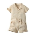 thumbnail image 1 of Coerni Toddler Shirt Outfits Boys Solid Lapel Short Sleeved Shirt Elastic Shorts Sets Summer Casual Clothes 2 Pcs Sets Hawaii Holiday Set, 1 of 5