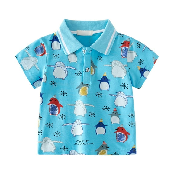 Coerni Toddler Short Sleeve Polo Shirt Girls Boys Football Penguin Cartoon Prints Tops Soft T Shirt Youth Soccer Shirts