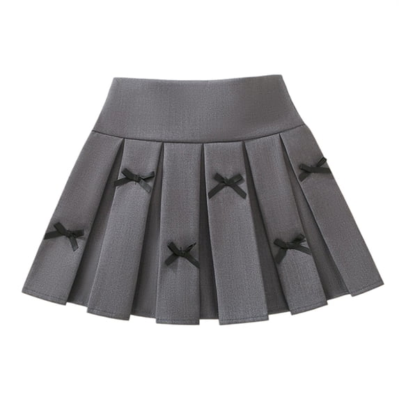 Coerni Toddler & Teen Girls Pleated Skirt Elastic High Waisted Short Skirt with Bowknot Patchwork Kids School Uniform Skirt