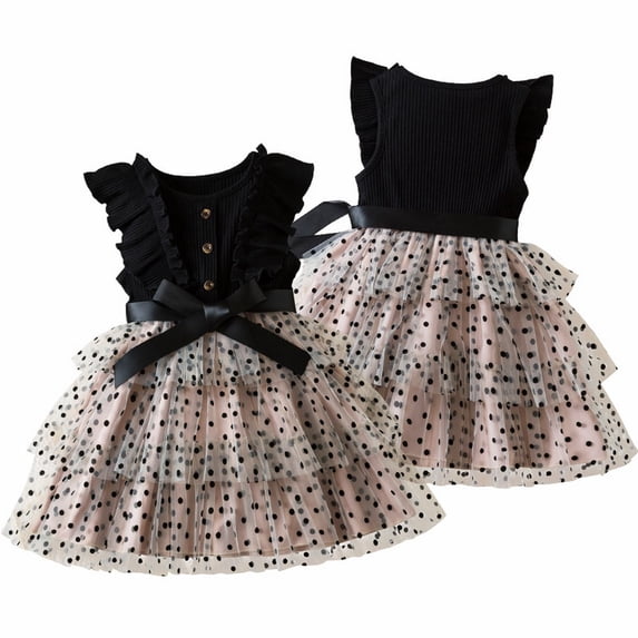 Coerni Toddler Tiered Tulle Dress for Girls Polka Dot Dresses Patchwork Sundress Princess Dress Cute Dresses Tulle Sundress