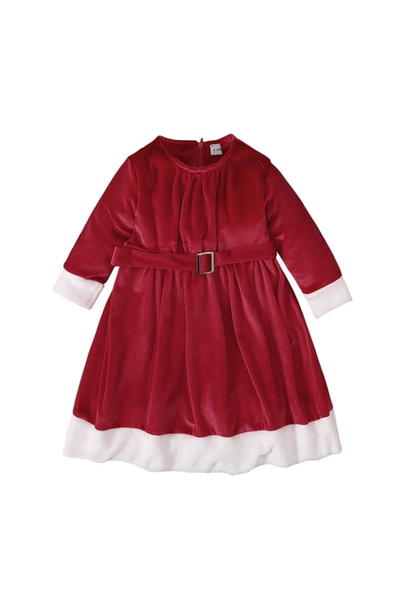 Coerni Toddler Velvet Christmas Dress Back Zipper Baby Girls Red Christmas Dress Long Sleeve Dress for Parties Holiday