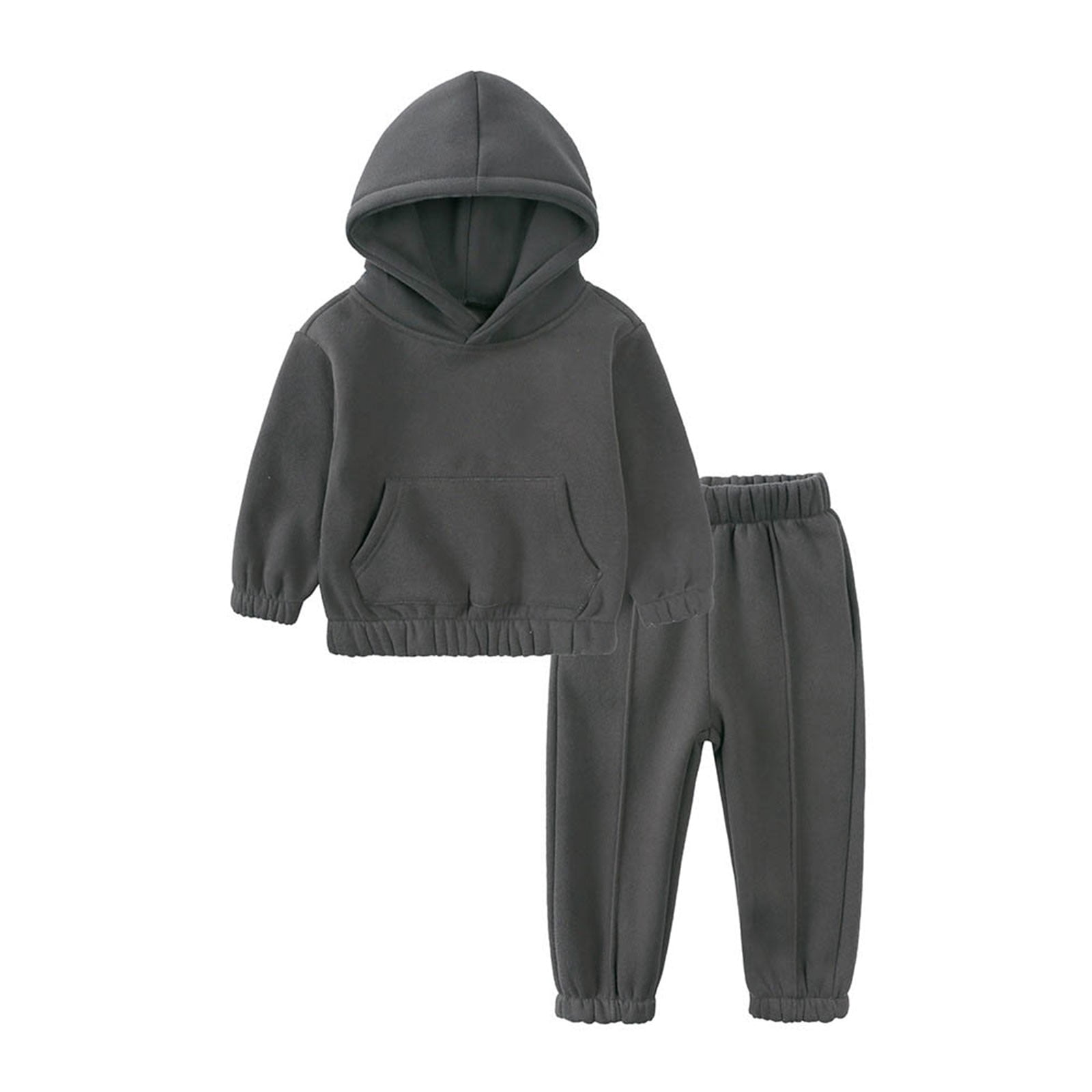 Coerni Toddler Winter Outfit Cotton Warm Long Sleeve Hoodie With Pockets Solid Color Sports Sweatshirt Set for Boys Girls