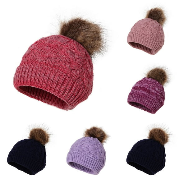 Coerni Toddler Winter Skiing Hat for Baby Girl Boy Knitted Warm Skiing Caps Pompom Kids Hat 0 24 Months Baby Mittens and Hat Set