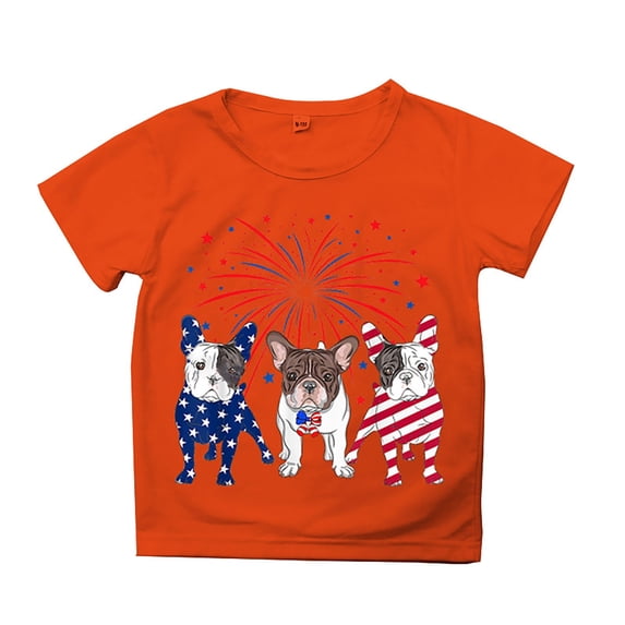 Coerni Toddlers and Girl Summer Short-Sleeve T-Shirts Cotton Crew Neck Tee Independence Day Shirts Solid T-Shirts Tops