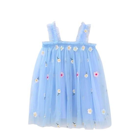 Coerni Tulle Layered Dresses Casual Birthday Princess Dress Toddler Sleeveless Dresses Summer Floral Girls Sundress