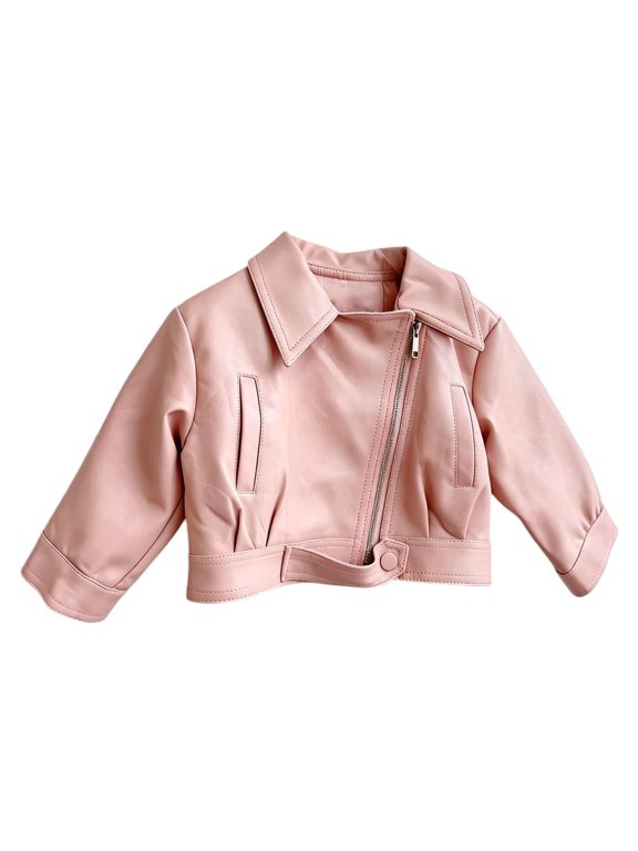 Coerni Tween Girls Faux Leather Jacket Asymmetrical Zip Up Collar Outerwewar Moto Coat Kids Trendy Vintage Cropped Jackets