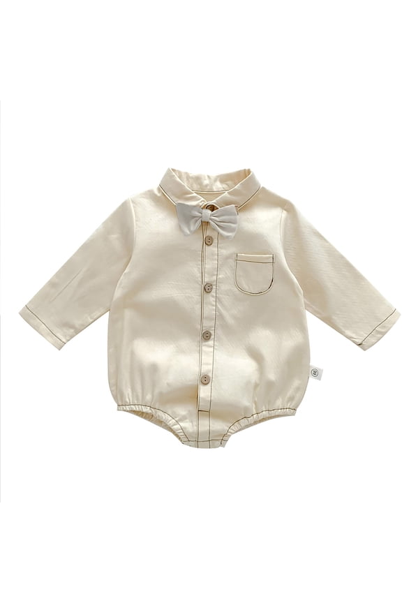 Coerni Unisex Baby Cotton Button Up White Dress Shirt Bodysuit Romper with Collar New Born Baby Boy Girl Soft Cotton Romper