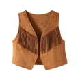 thumbnail image 1 of Coerni Unisex Kids Faux Suede Fringe Vest 70s Boho Western Tassel Waistcoat Vintage Sleeveless Jacket Cowboy & Cowgirl Cropped Tops, 1 of 4
