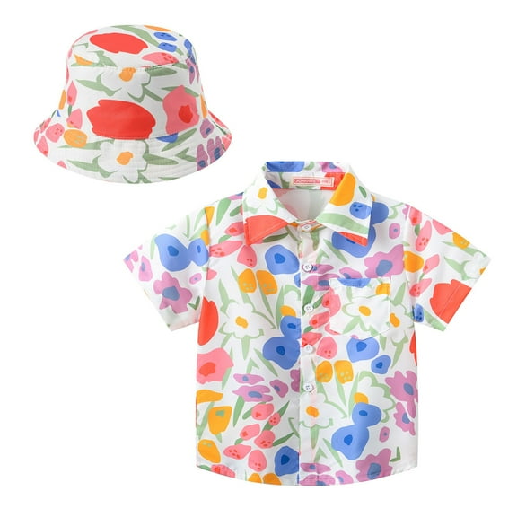 Coerni Western Baby Boy Clothes Button Down Short Sleeve Shirts Country Cowboy Dress Shirt Tops and Hat Summer Shirts