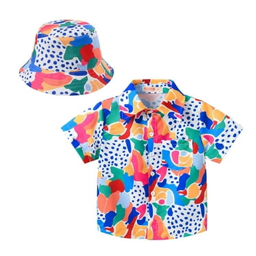 Coerni Western Baby Boy Clothes Button Down Short Sleeve Shirts Country Cowboy Dress Shirt Tops and Hat Summer Shirts