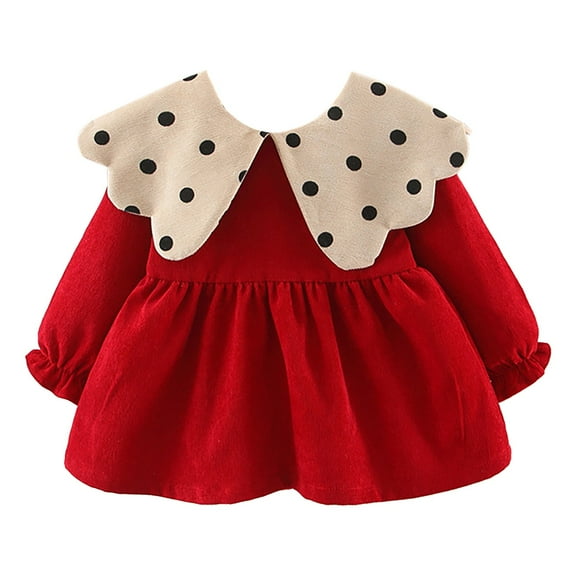 Coerni Winter Girls Sailor Dress Polka Dot Pattern Lace Neck Pleated Long Sleeve Ruffle Long Princess Dresses plus Size First Dress