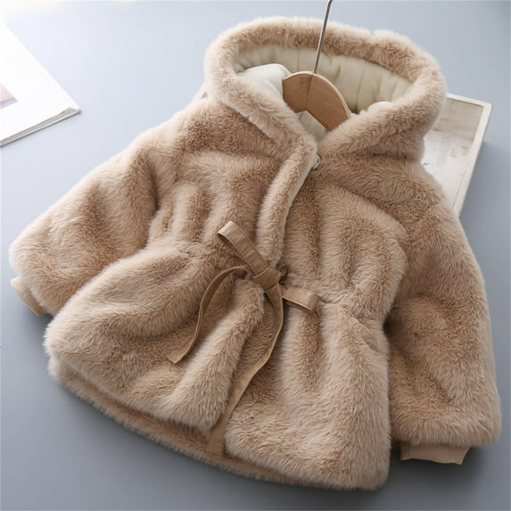 Coerni Winter Jacket for Baby Girls Long Sleeve Fleece Jacket Fuzzy Button Down Bowknot Hooded Dress Coat Kids Winter Fleece Hoodies