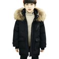 thumbnail image 1 of Coerni Winter Long Puffer Jackets for Boys Fu𝐫 Trim Hooded Thickened Down Coat Warm Full Zip Parka Mid Length Insulated Coats, 1 of 9