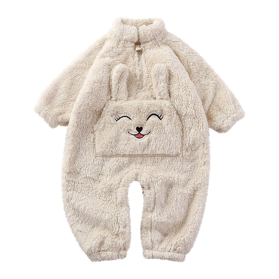 Coerni Winter New Born Baby Boy Girl Cute Romper Unisex Kids Fleece Outfit Clothes Winter Fleece Button Jumpsuits