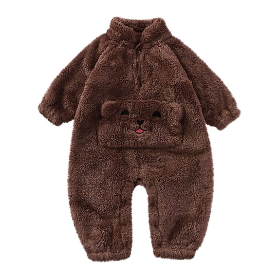 Coerni Winter New Born Baby Boy Girl Cute Romper Unisex Kids Fleece Outfit Clothes Winter Fleece Button Jumpsuits