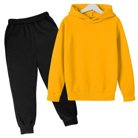 Coerni Youth Boys Girls 2 Piece Jogger Outfits Set Warm Fleece Hooded Pullover Sweatpants with Pockets Jogging Athletic Sweatsuits