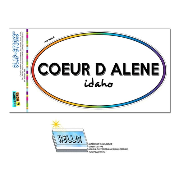 Coeur D Alene, ID - Idaho - Rainbow - City State - Oval Laminated Sticker